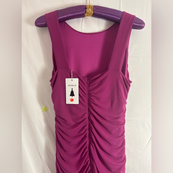 NWT Zesica Fuchsia Ruched Body-con High Low Ruffle Mermaid Hem Size L - Picture 3 of 16